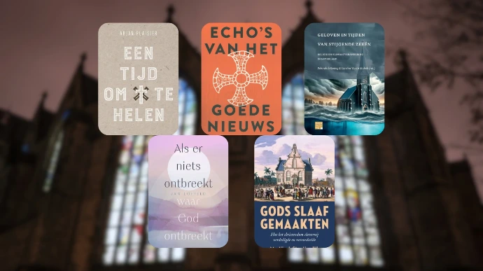The five books nominated for Best Theological Book 2026 (image: Nederlands Dagblad)